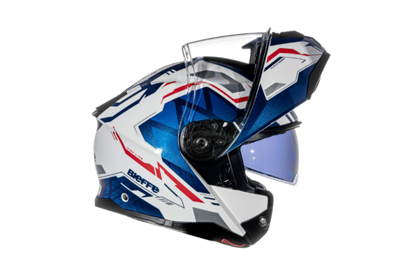 Capacete Bieffe B-Dynamic Attractie Azul com Branco e óculos solar interno